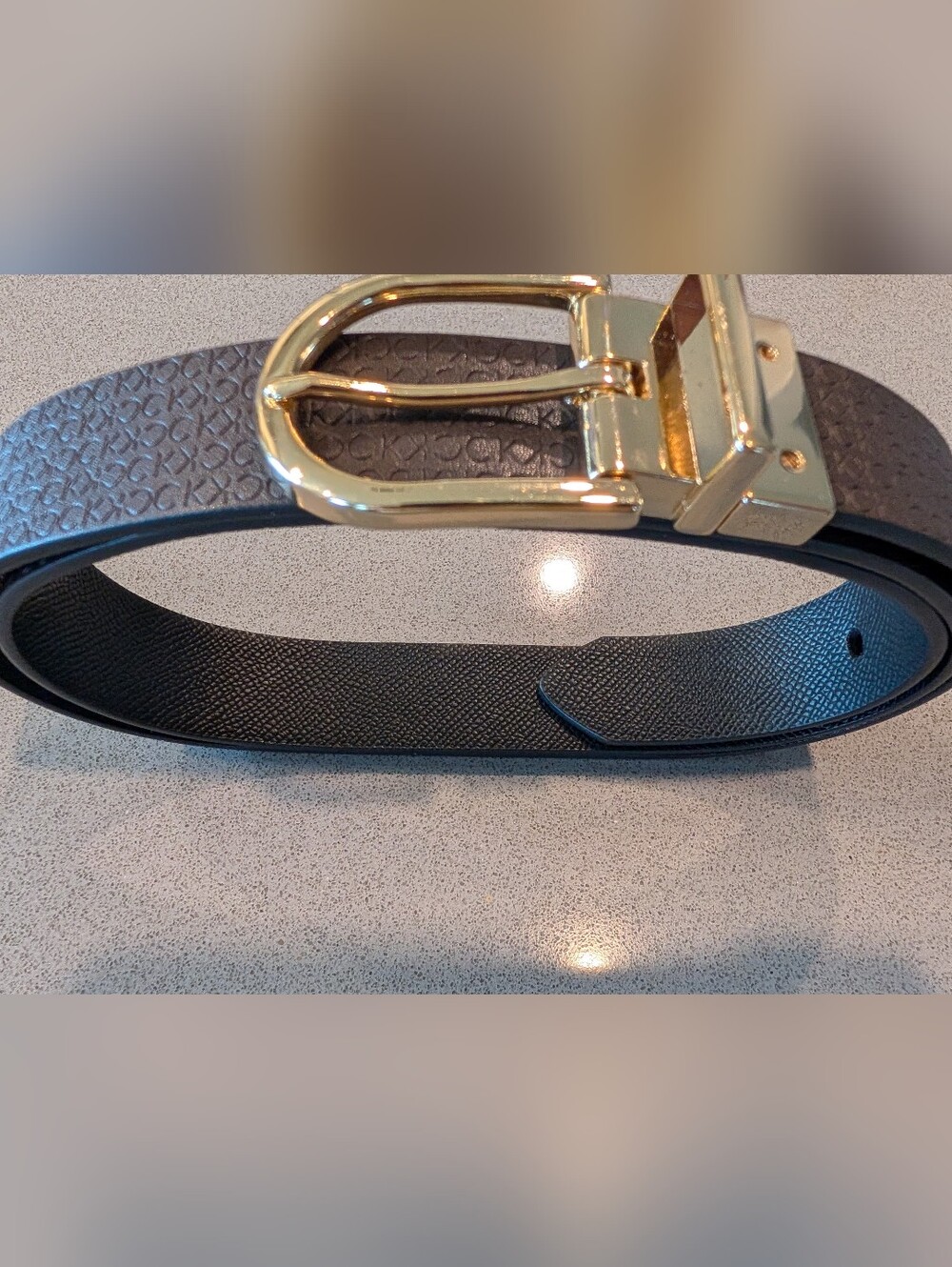 Calvin Klein Black Leather Belt with Gold Buckle